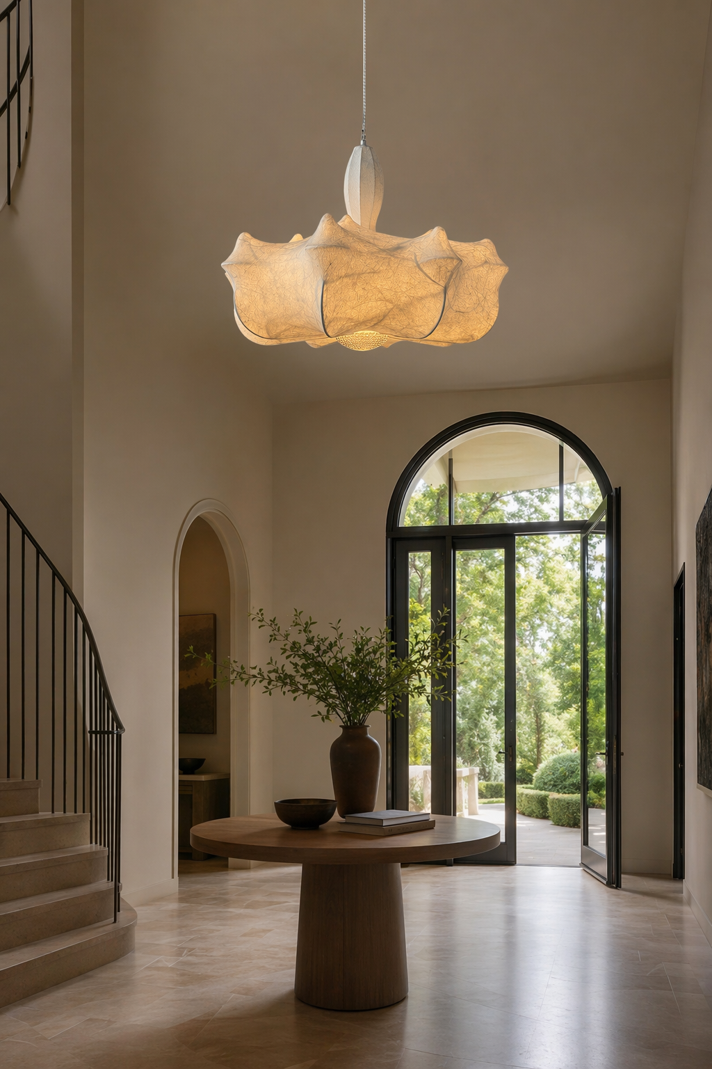 Modern Wavy Silk Chandelier - generated workflow 04 04-foyer-wide-daylight
