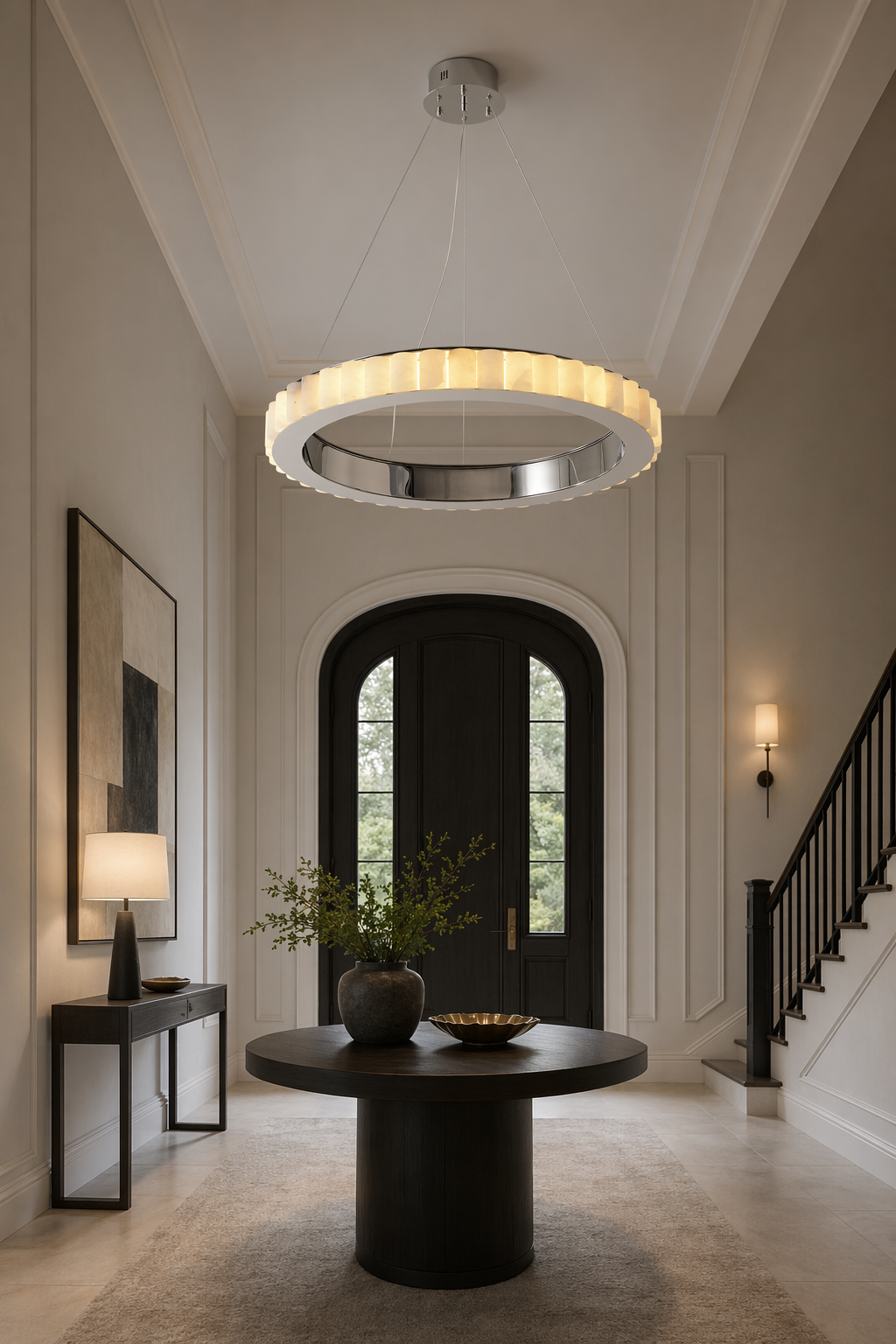 Modern Alabaster Ring LED Pendant Chandelier - 04 04-foyer-wide