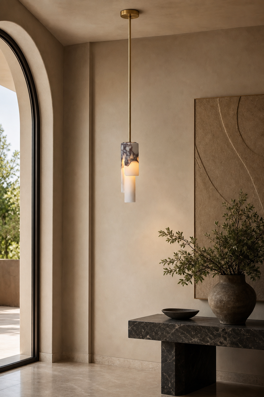 Modern Slim Stone Cylinder Pendant Light - 04 04-generated-entry-scene