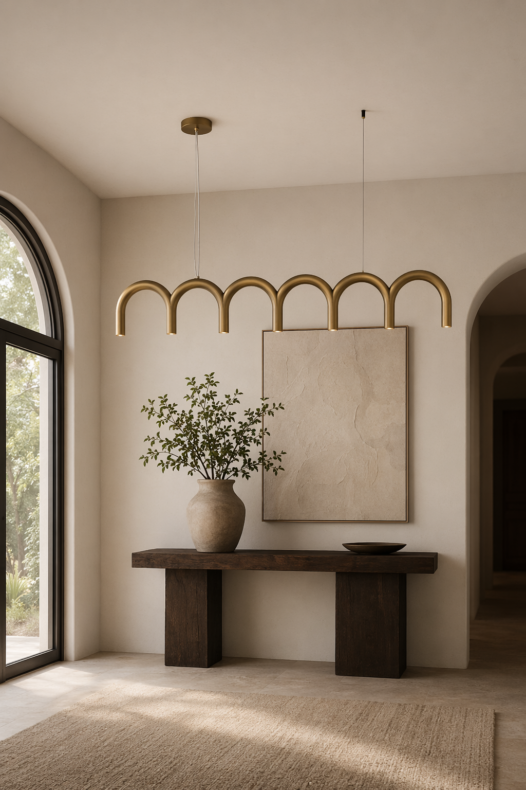 Modern Arched Linear Pendant Light - 04 04-generated-entry-scene