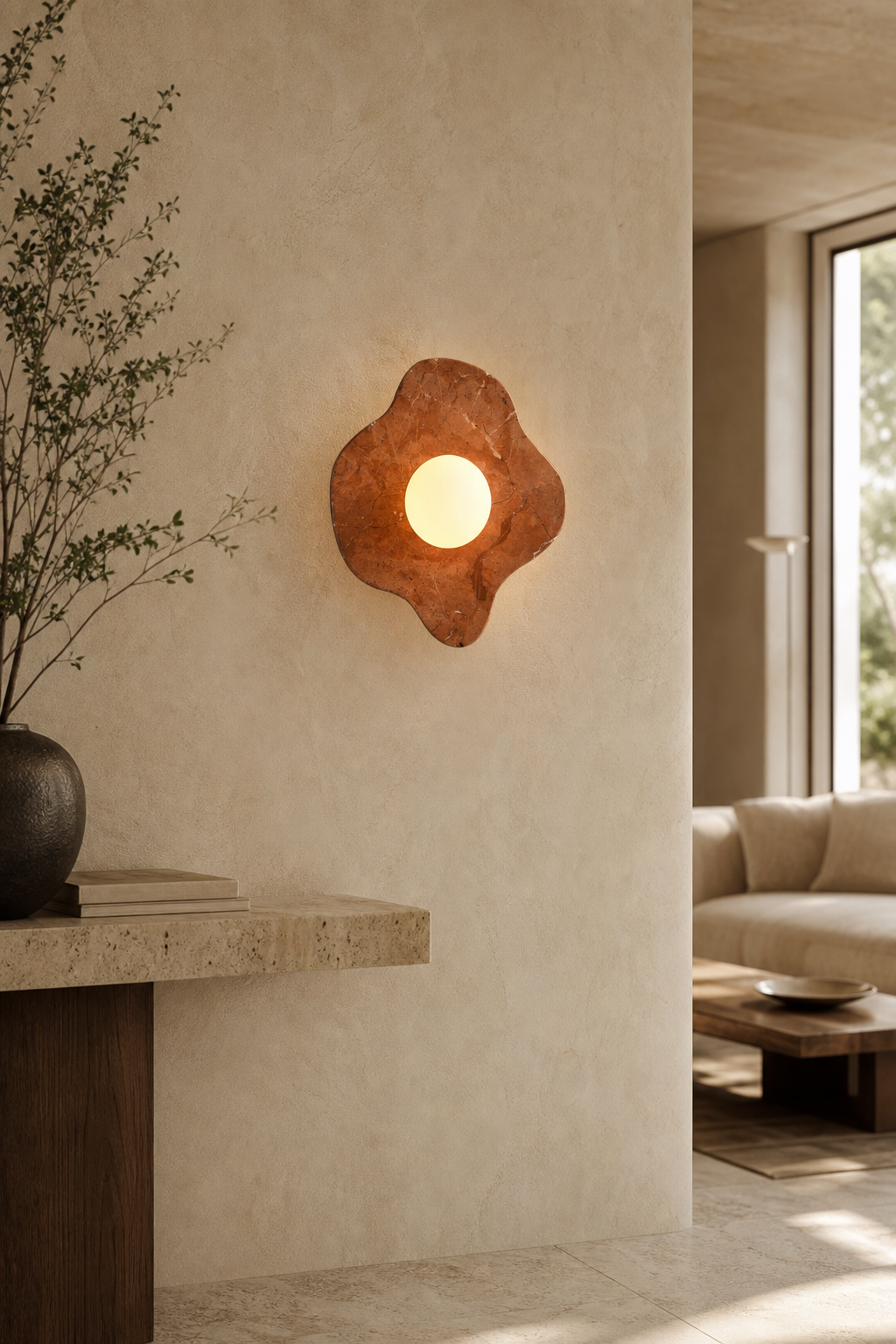 Modern Four-Lobed Stone Wall Sconce - 04 04-generated-foyer-wall-scene