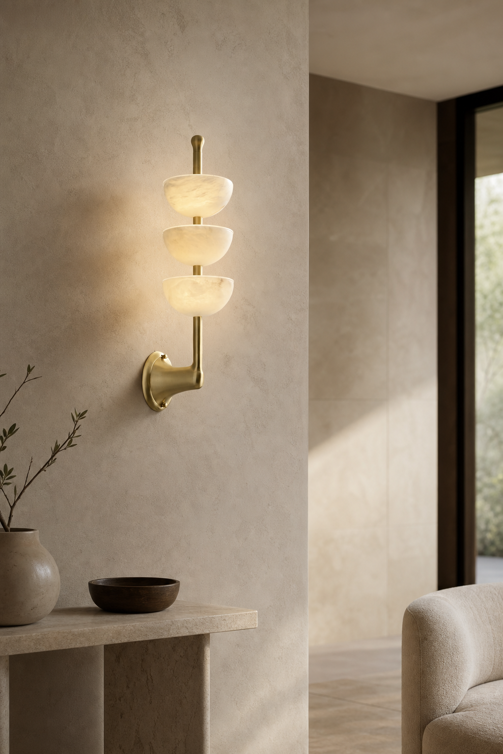 Modern Triple Stone Bowl Wall Sconce - 04 04-generated-foyer-wall-scene