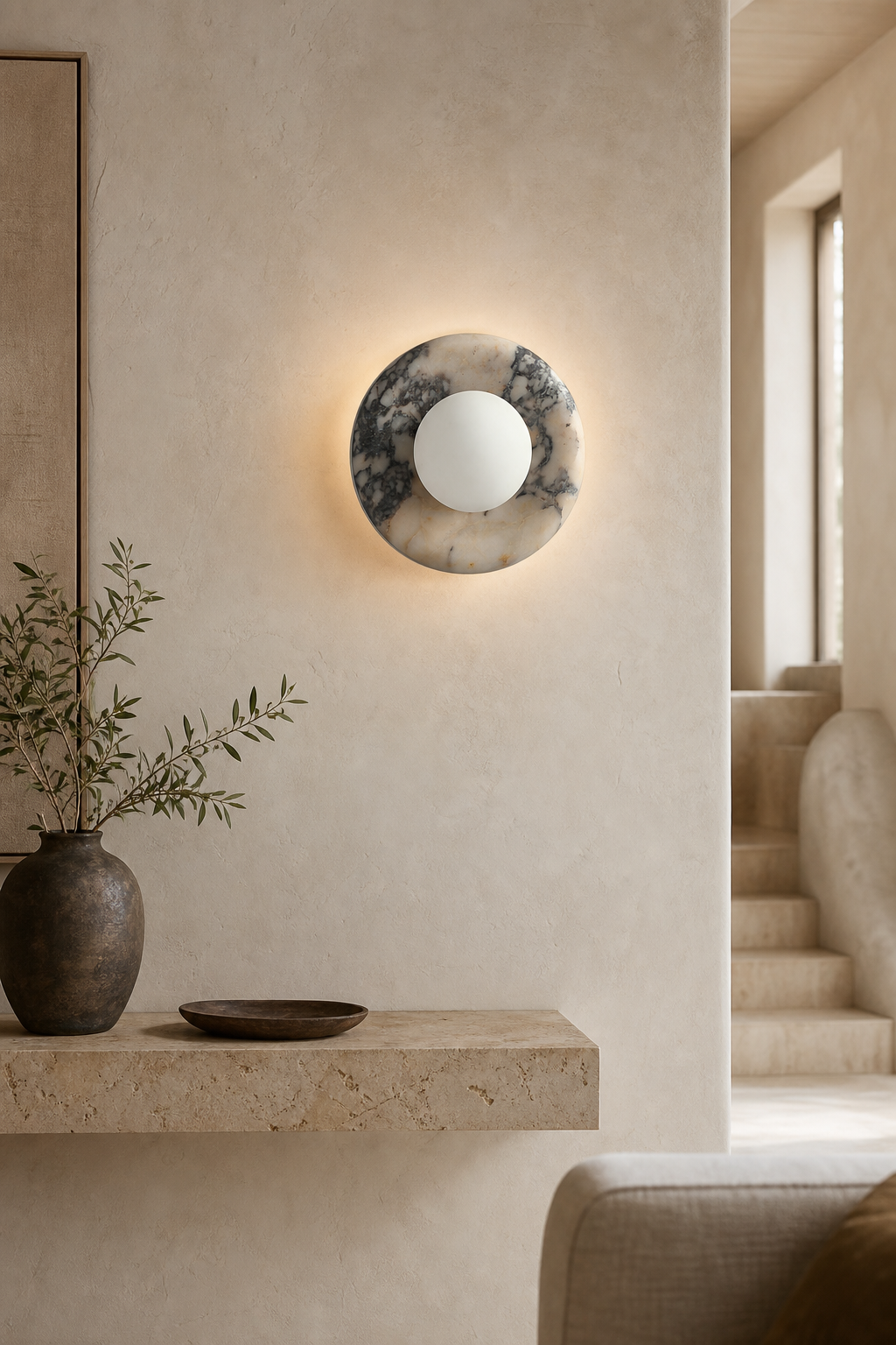 Modern Stone Ring Wall Sconce - 04 04-generated-foyer-wall-scene
