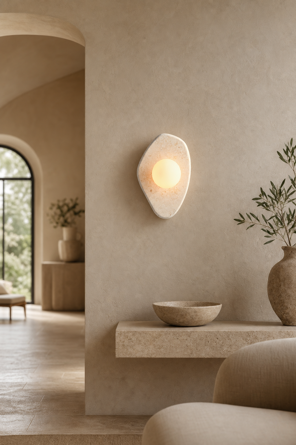 Modern Organic Stone Oval Wall Sconce - 04 04-generated-foyer-wall-scene