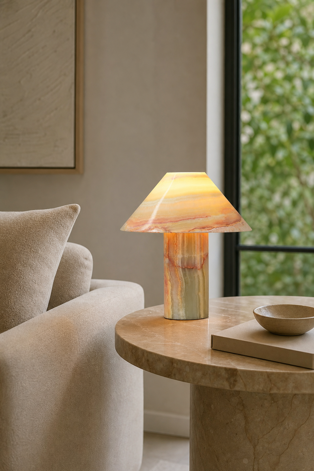 Modern Onyx Mushroom Table Lamp - 04 04-generated-living-room-scene