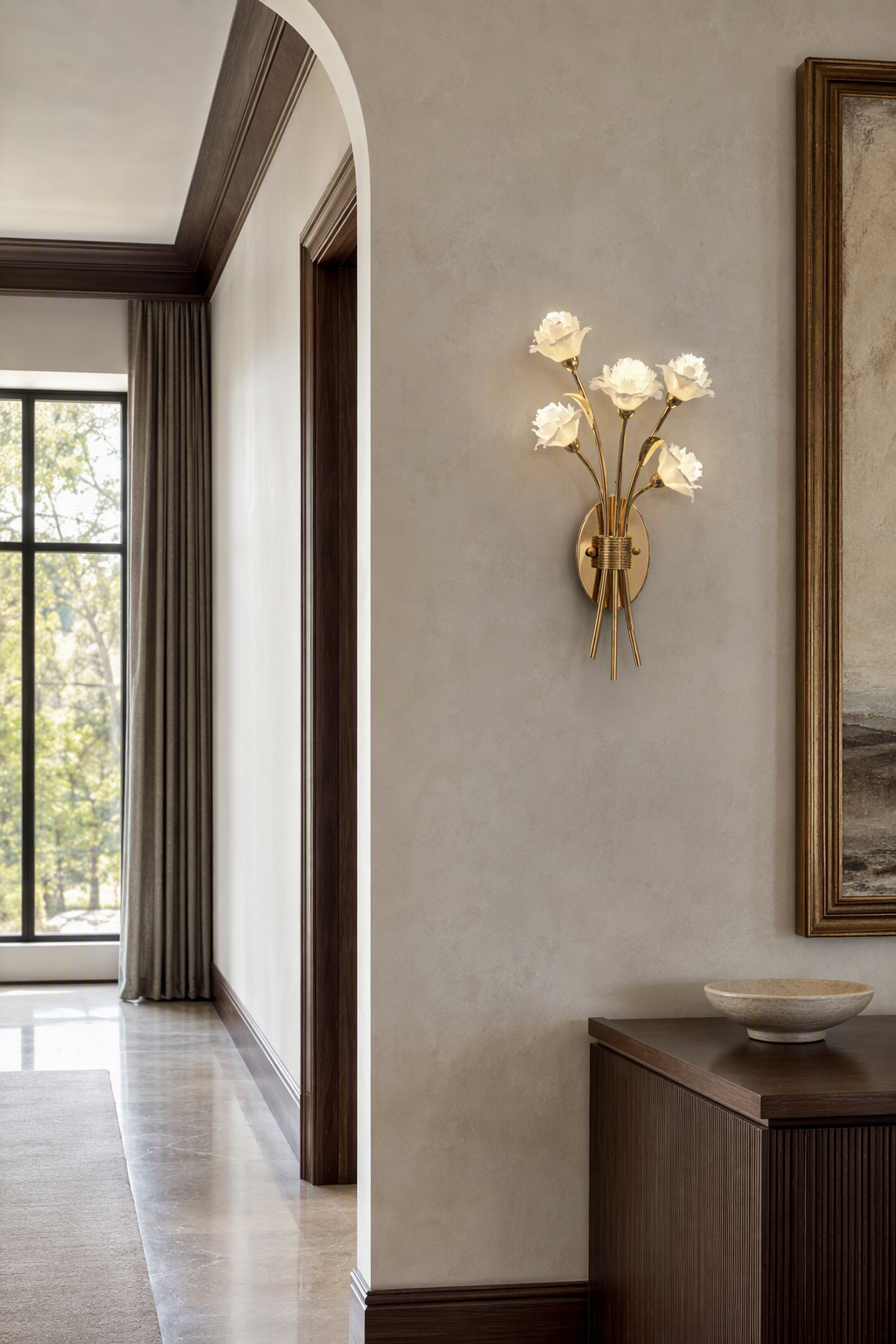 Sylverelle wall sconce – hallway wide daylight