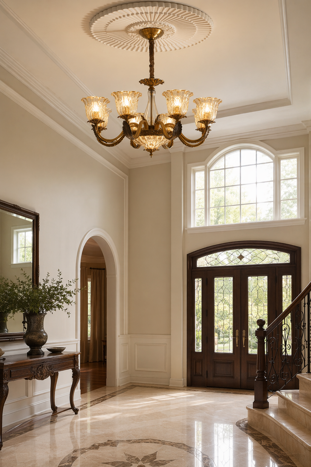 Baroque Floral Glass Chandelier - 04 04-high-ceiling-foyer