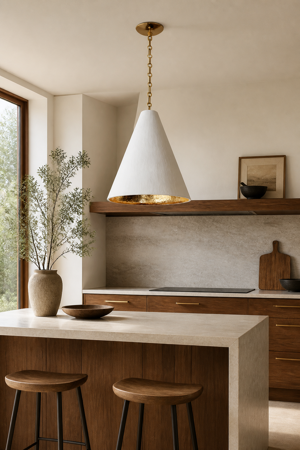 Hand-Textured Plaster Cone Pendant Light gallery 04 kitchen daylight