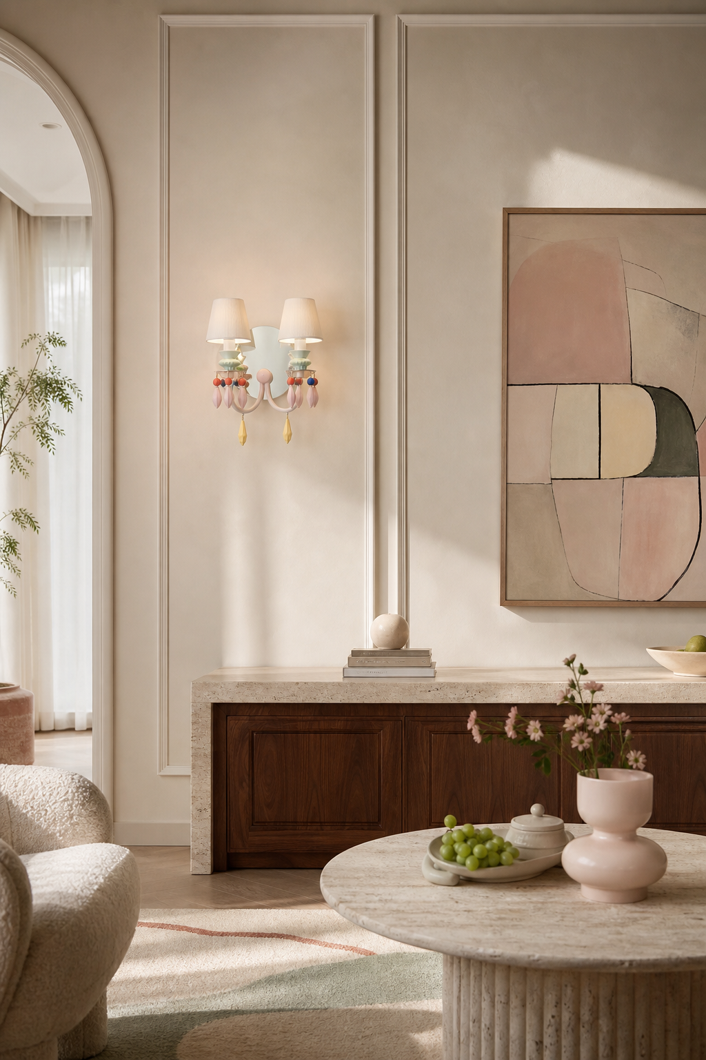 Pastel Ceramic Two-Light Wall Sconce living feature wall wide