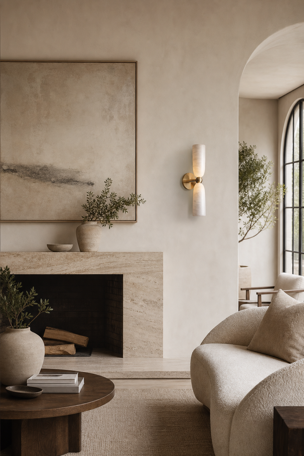 Double Alabaster Cylinder Wall Sconce living feature wall wide