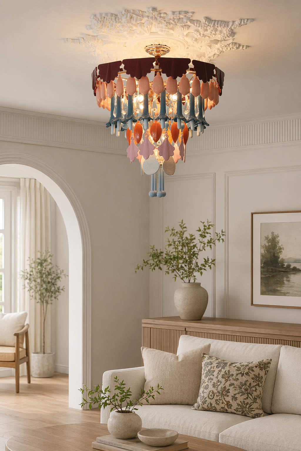 Colorful Ceramic Lily of the Valley Chandelier - 04 04-living-room-daylight