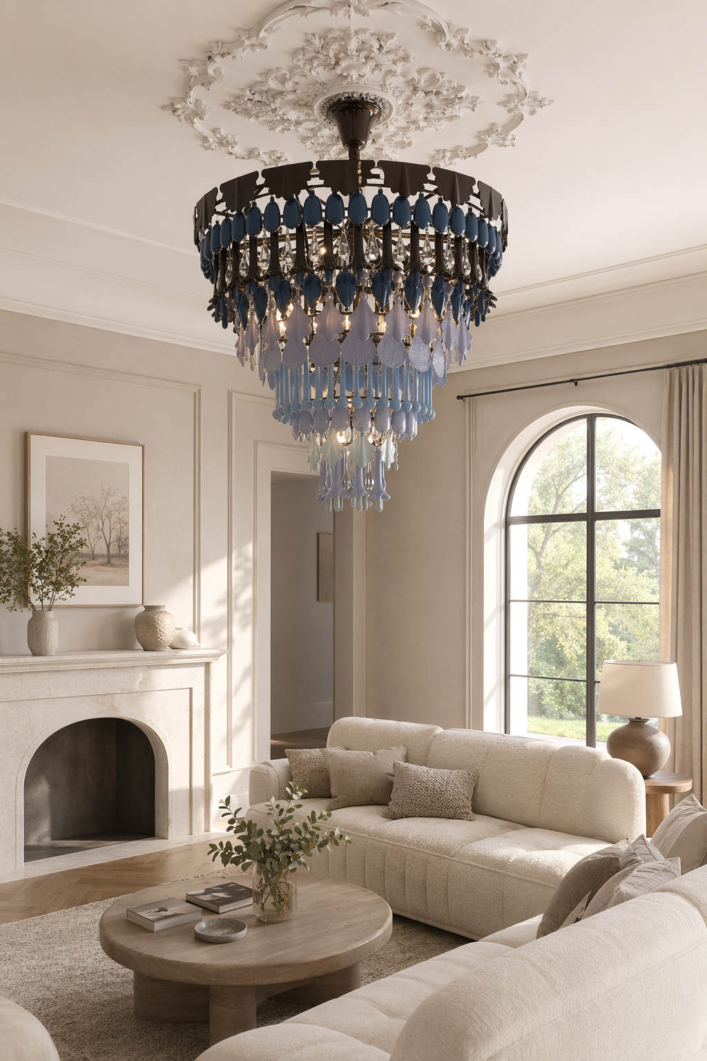 Blue Grey Ceramic Glass Chandelier - 04 04-living-room-daylight