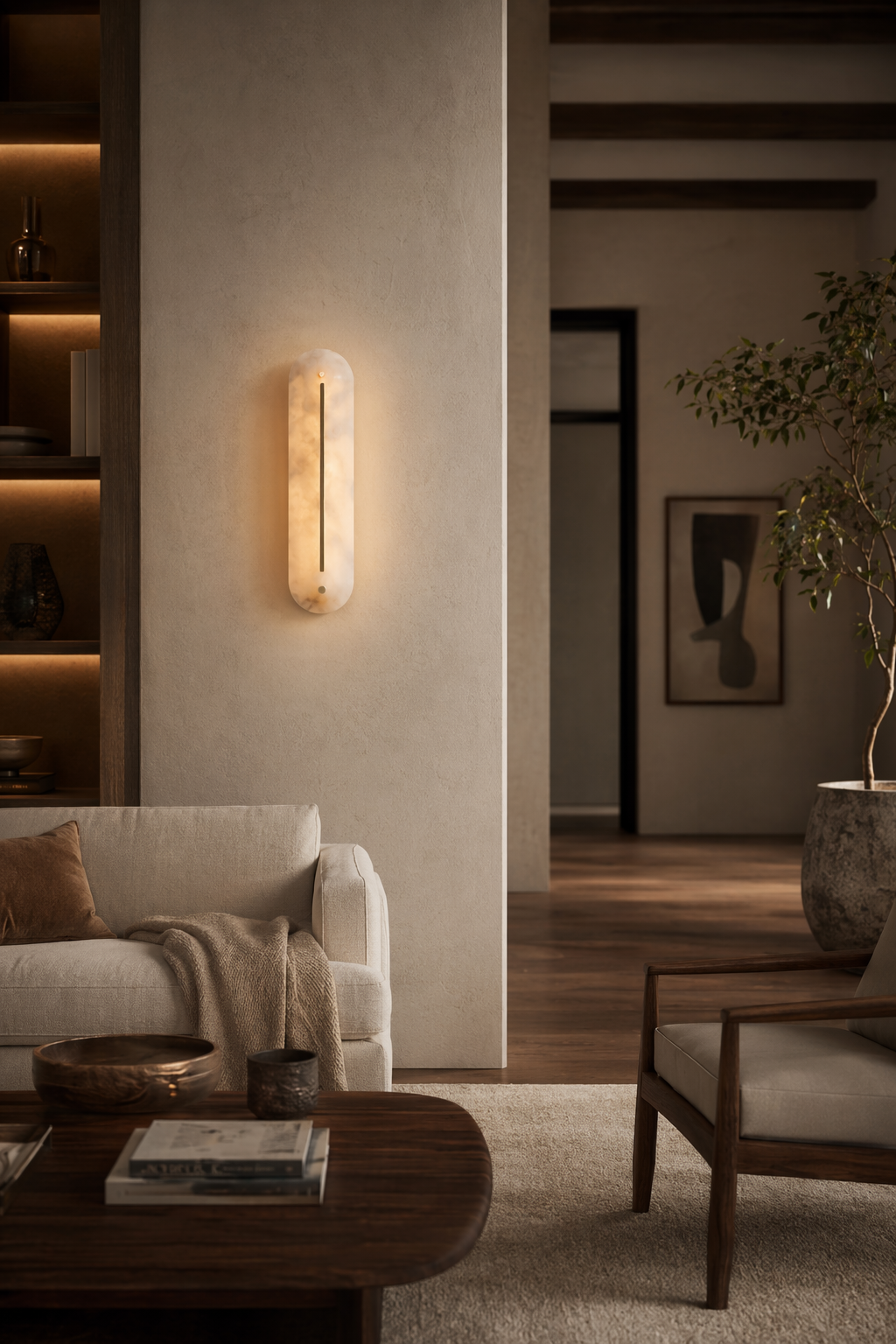 Modern Snowflake Alabaster Oval Wall Sconce - product image 02