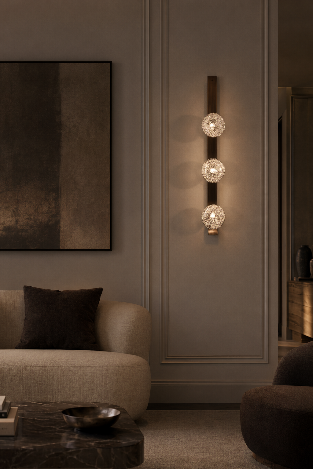 Modern Glass Globe Wall Sconce in Antique Brass - product image 05
