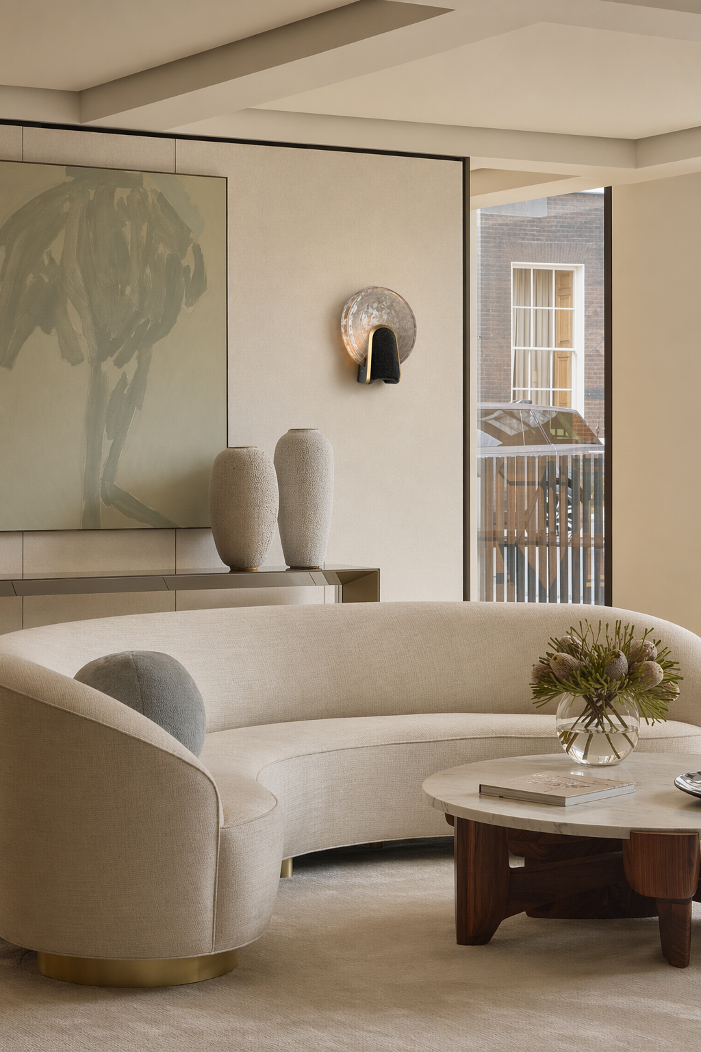 Modern Smoky Glass Round Wall Sconce - 04 04-living-room-feature-wall-wide