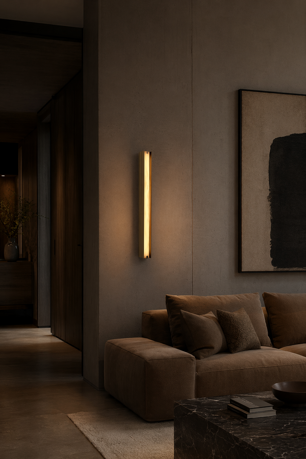 Modern Alabaster Linear Wall Sconce in Antique Brass - product image 03
