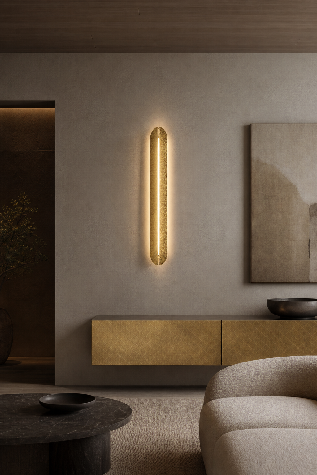 Modern Etched Brass Linear Wall Sconce in Antique Brass - product image 08