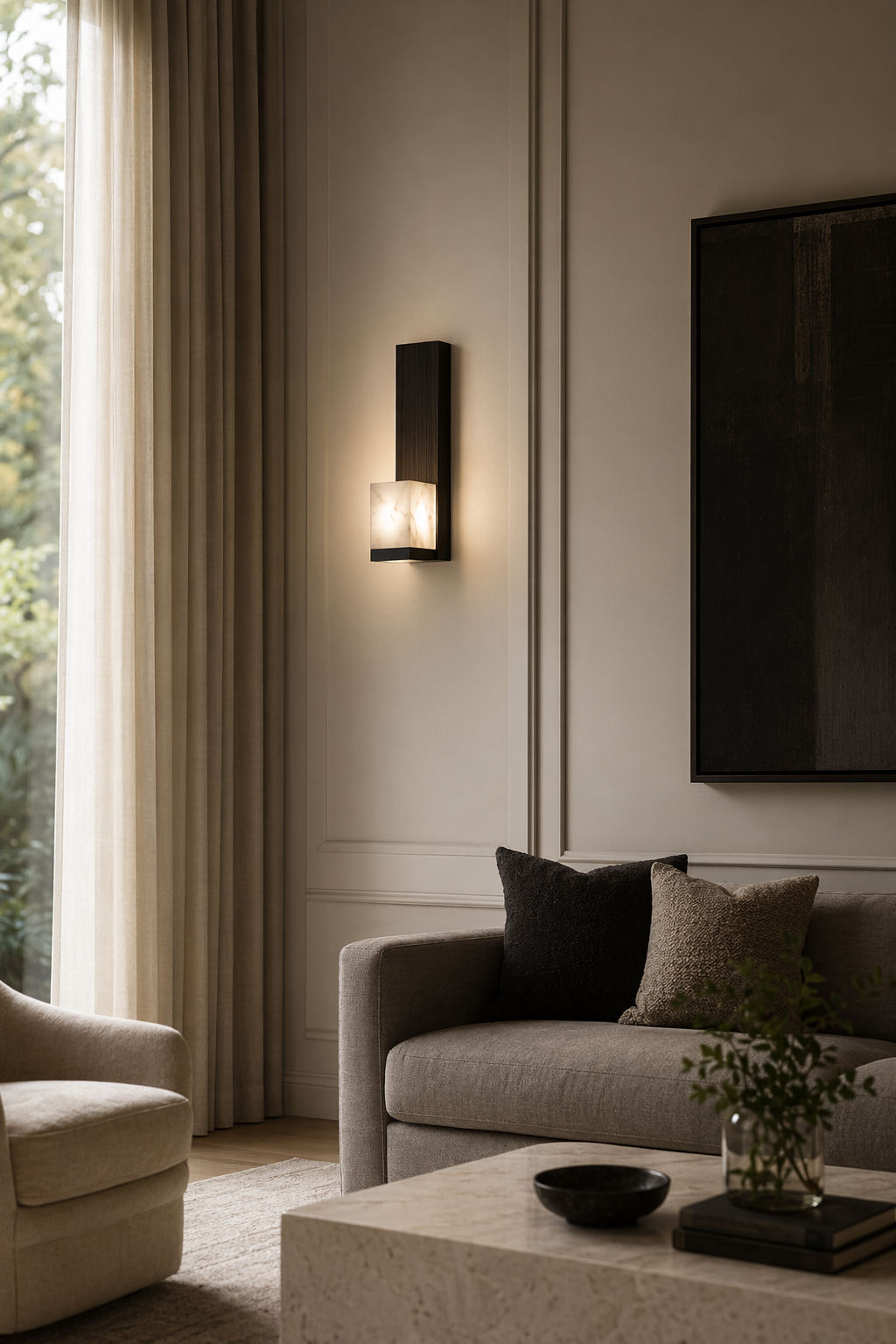 Modern Snowflake Alabaster Wall Sconce in Brushed Black - product image 04