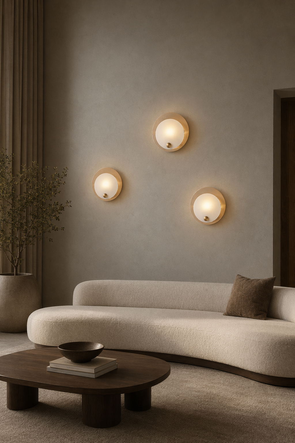 Modern Perforated Copper Alabaster Round Wall Sconce - 04 04-living-room-feature-wall-wide