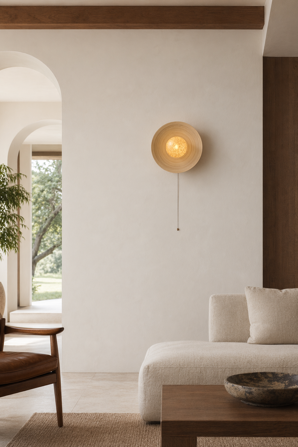 Modern Ice Texture Disc Wall Sconce - generated workflow 04 04-living-room-feature-wide-daylight