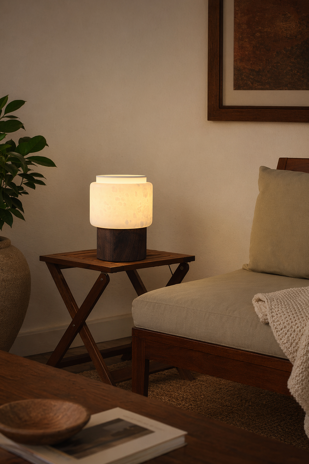Modern Alabaster Wood Cylinder Table Lamp - 04 04-living-room-side-table-wide