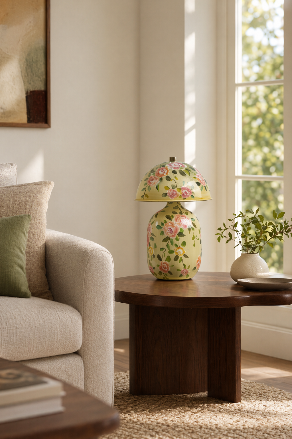 Modern Patterned Mushroom Table Lamp - generated workflow 04 04-living-room-wide-daylight