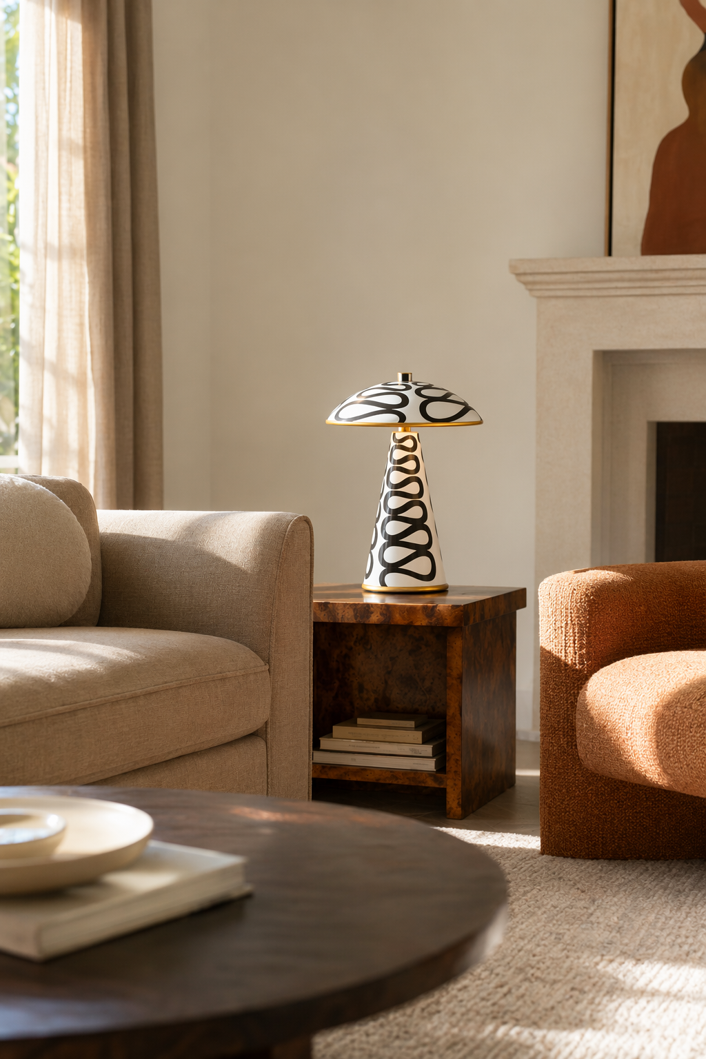 Modern Painted Mushroom Table Lamp - generated workflow 04 04-living-room-wide-daylight