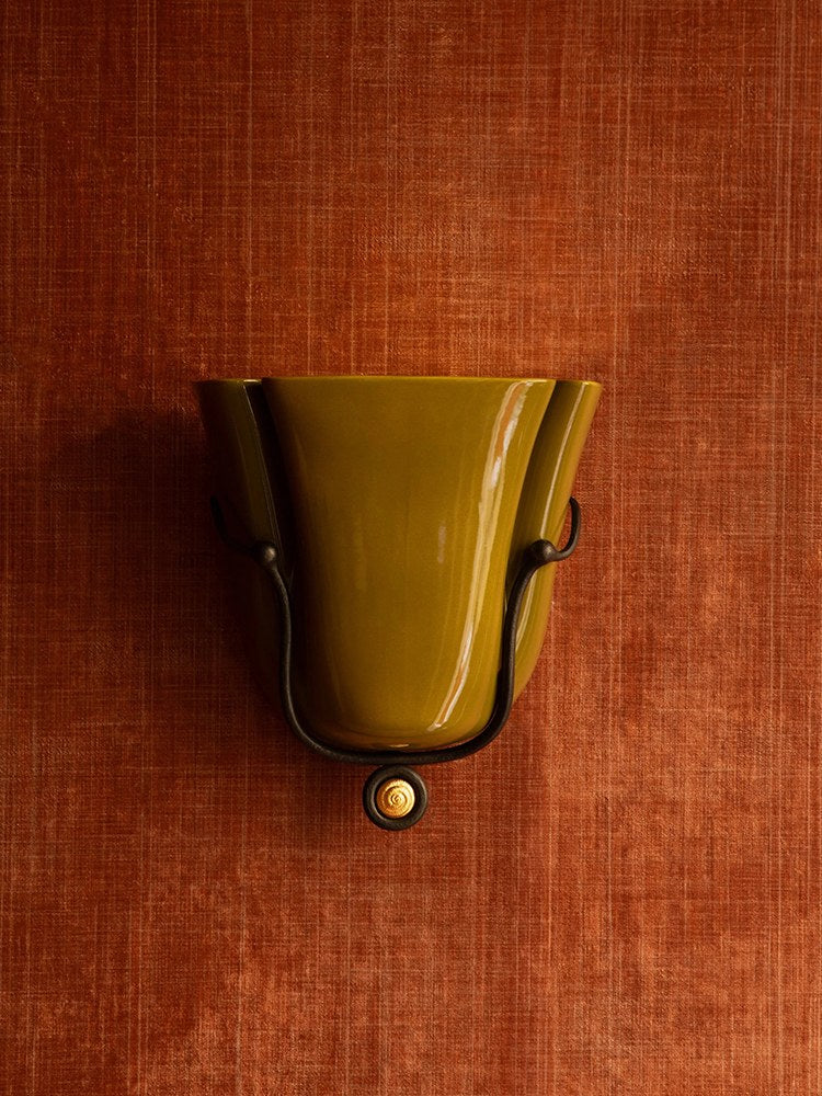 Modern Ceramic Cup Wall Sconce with Brass Accent - 04 04-main-ceramic-cup-wall-sconce-lit-view