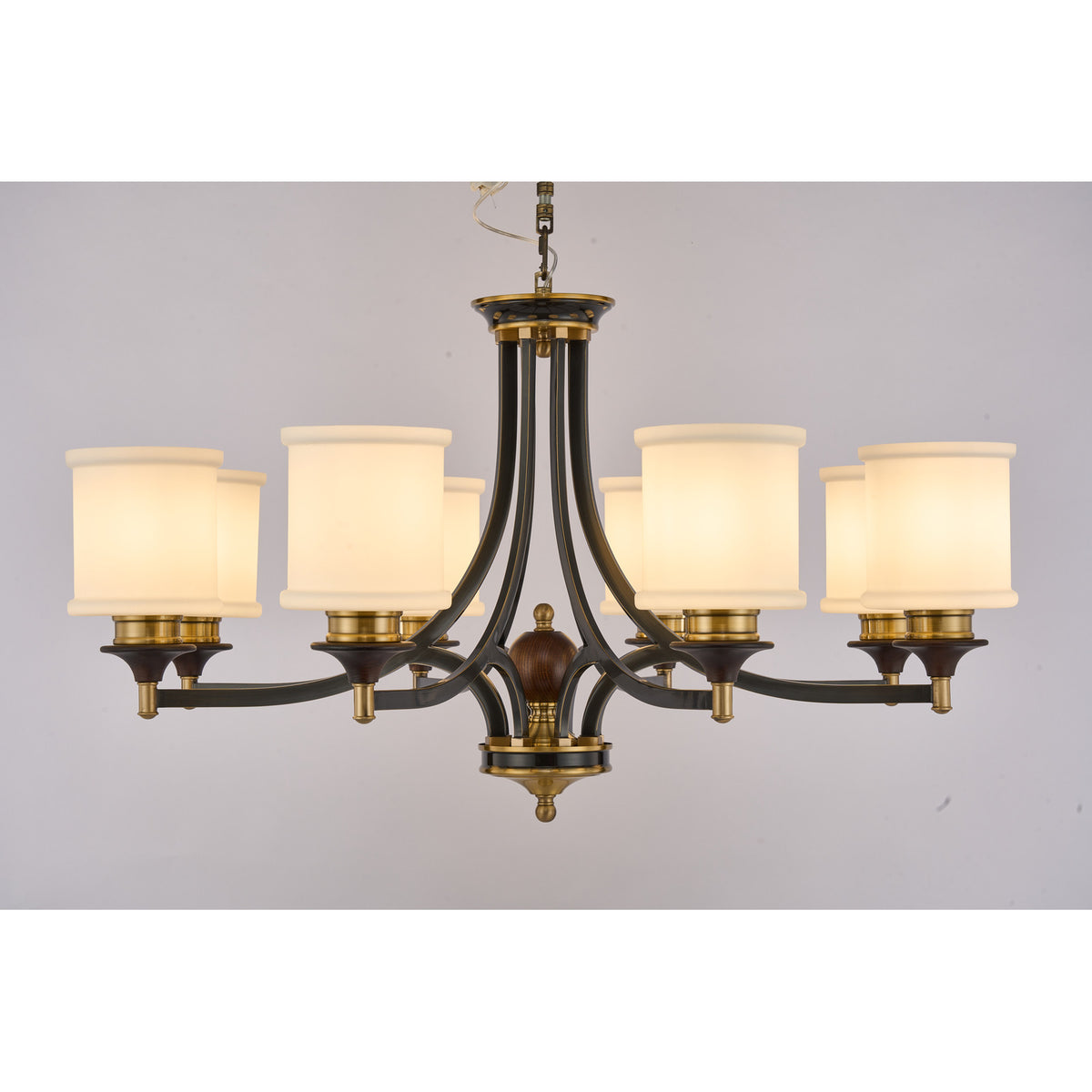 Supplier real photograph of the Montclair eight-light chandelier complete lit front view