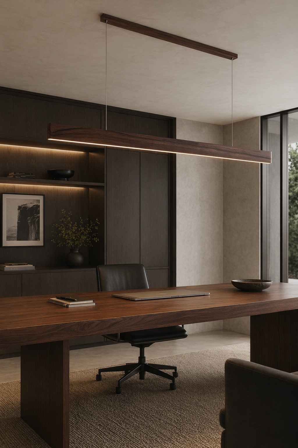 Modern Wood Linear LED Pendant Light - 04 04-office-table-wide