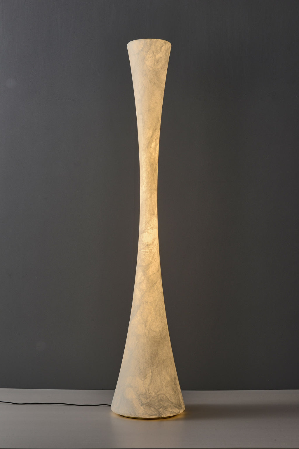 Handmade Mulberry Silk Hourglass Floor Lamp in White - 04 04-product-real-silk-hourglass-floor-lamp-lit-front