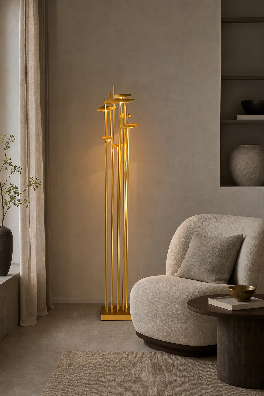 Modern Multi-Head Copper LED Table and Floor Lamp - 04 04-reading-corner-wide