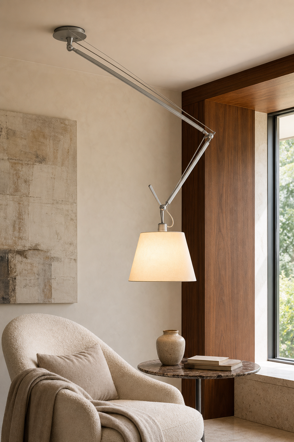 Bauhaus Adjustable Swing Arm Pendant Light reading corner