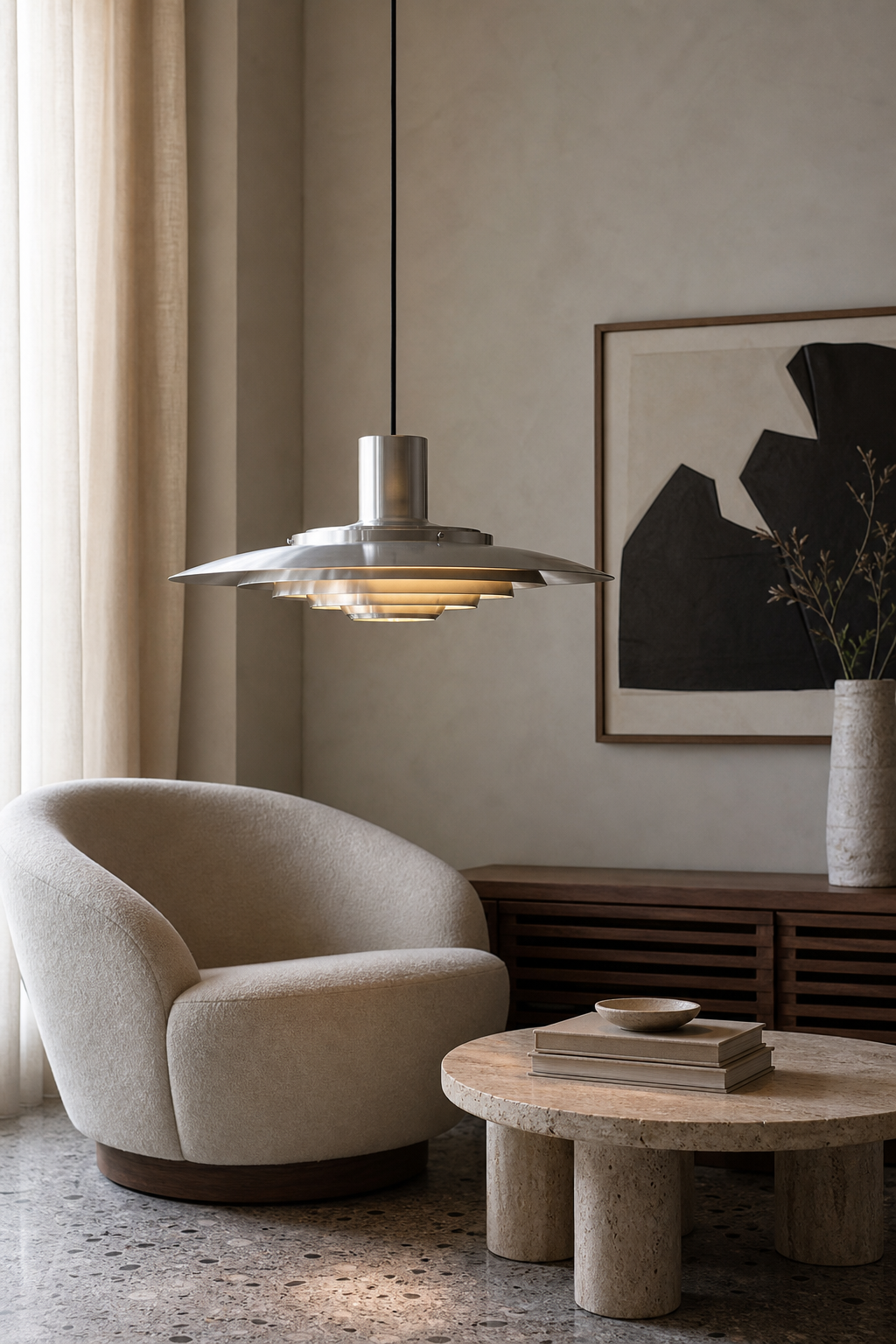 Layered Brushed Metal Pendant Light reading corner