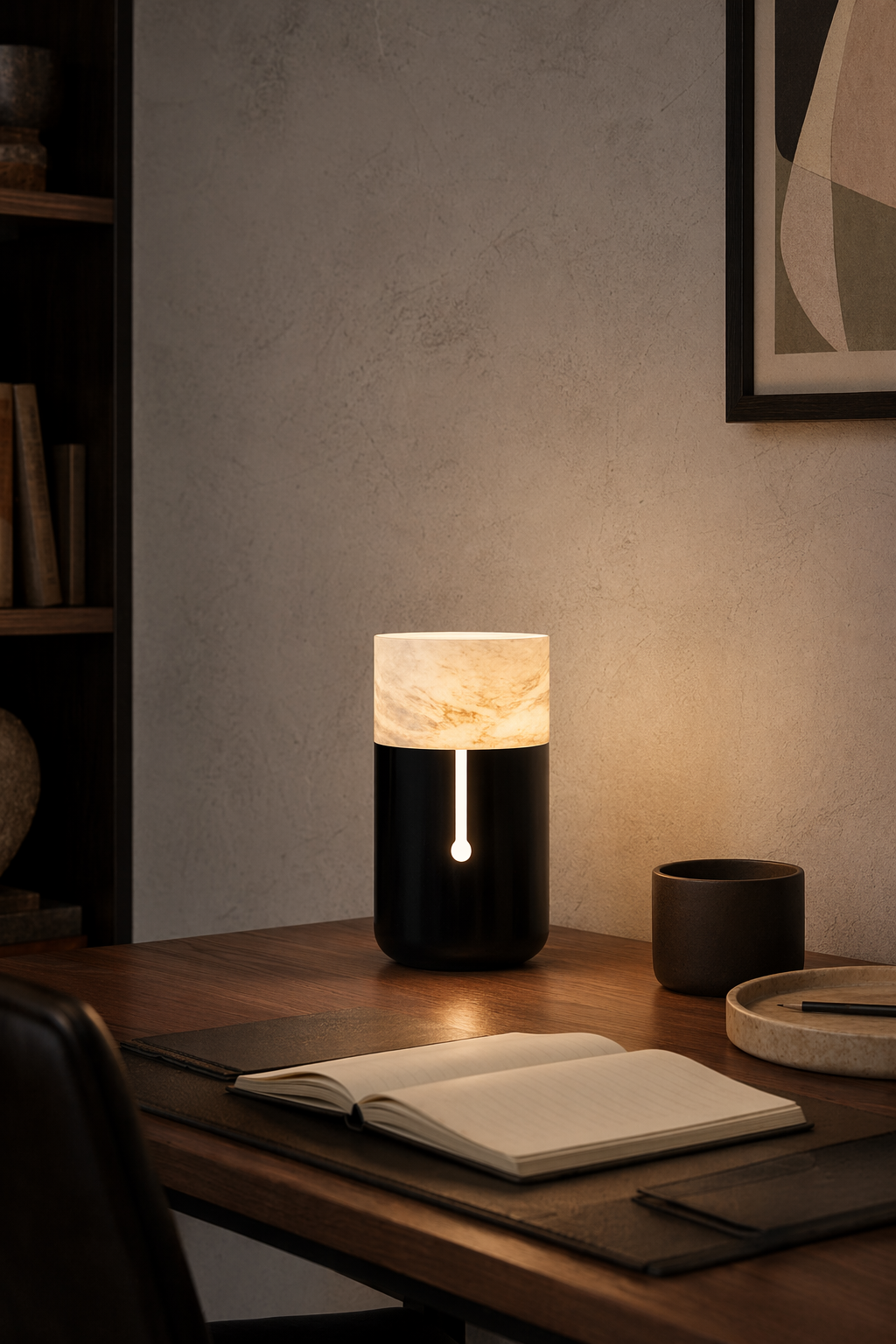 Modern Alabaster Cylinder Table Lamp in Matte Black - product image 07