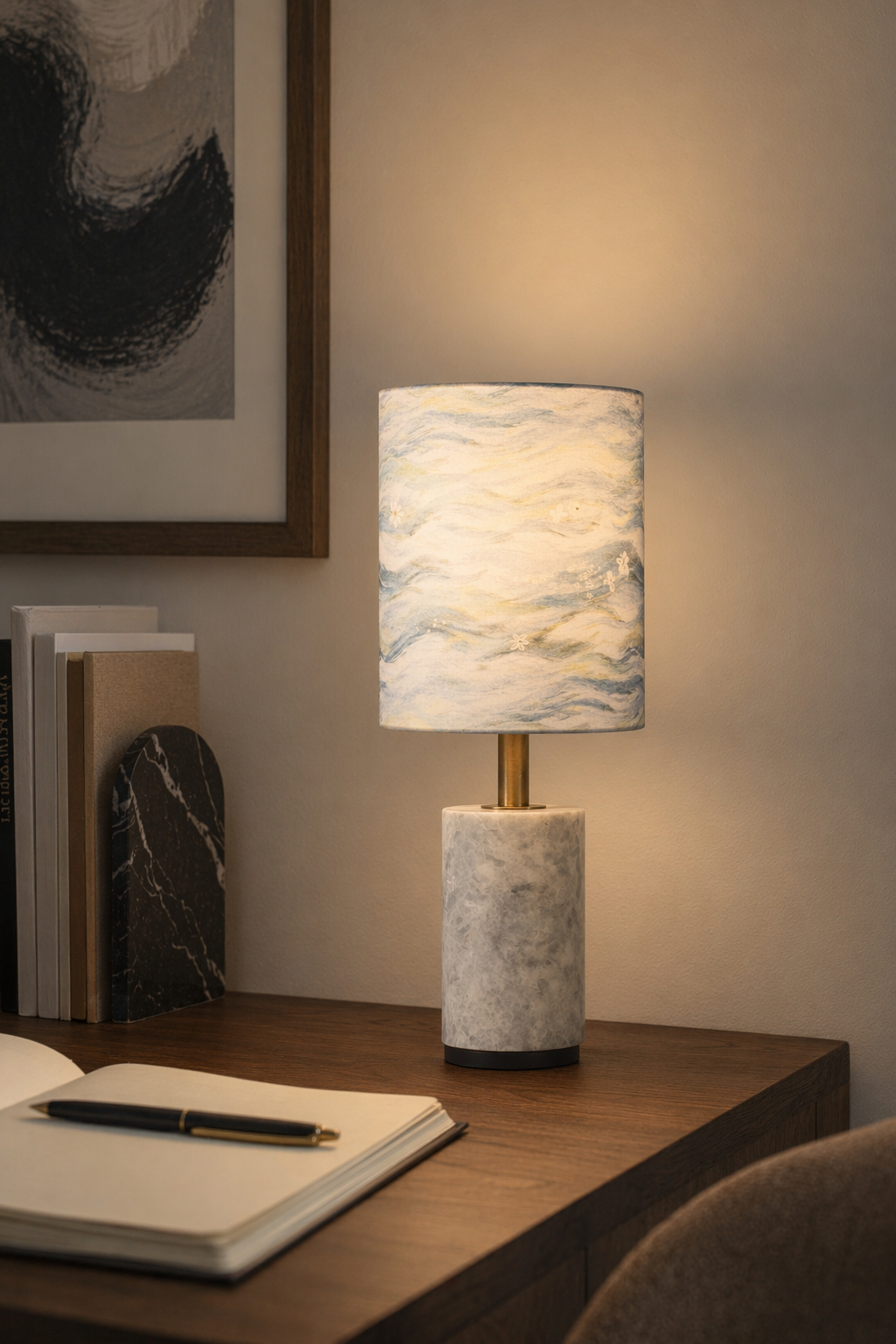 Modern Natural Stone Fabric Shade Table Lamp - generated main 04 04-reading-desk