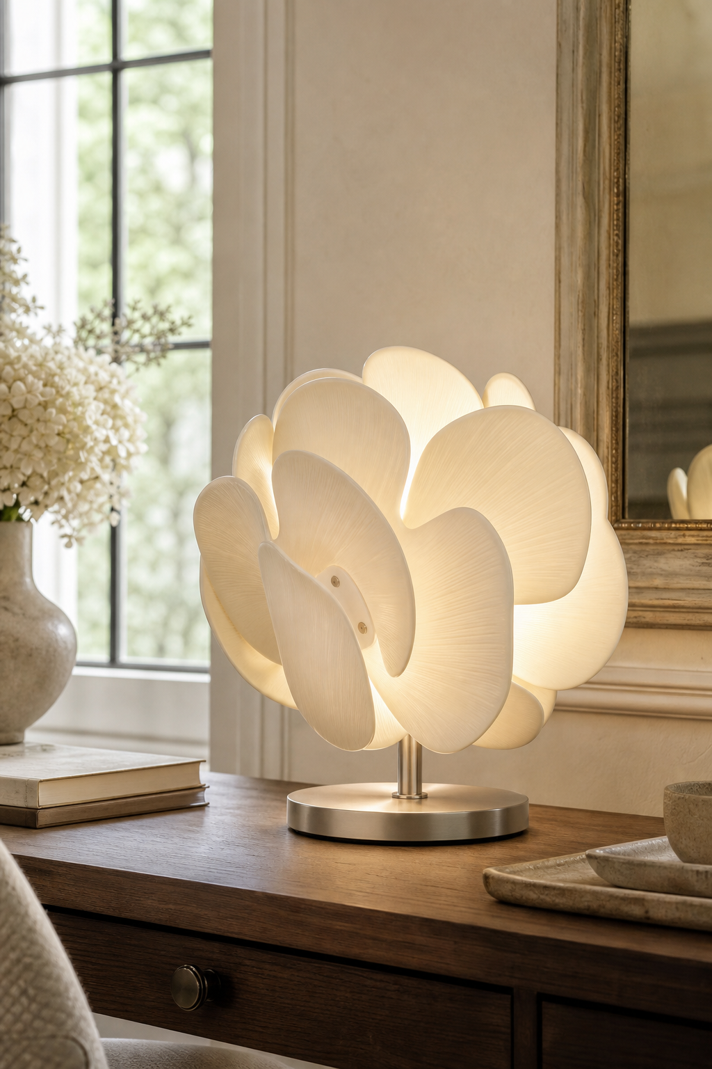 Sculptural Ceramic Petal Table Lamp reading desk