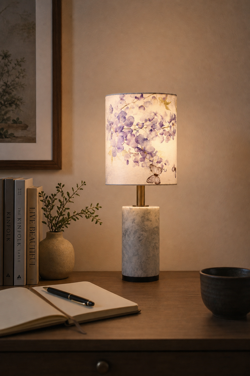 Modern Purple Floral Fabric Shade Table Lamp - generated main 04 04-reading-desk