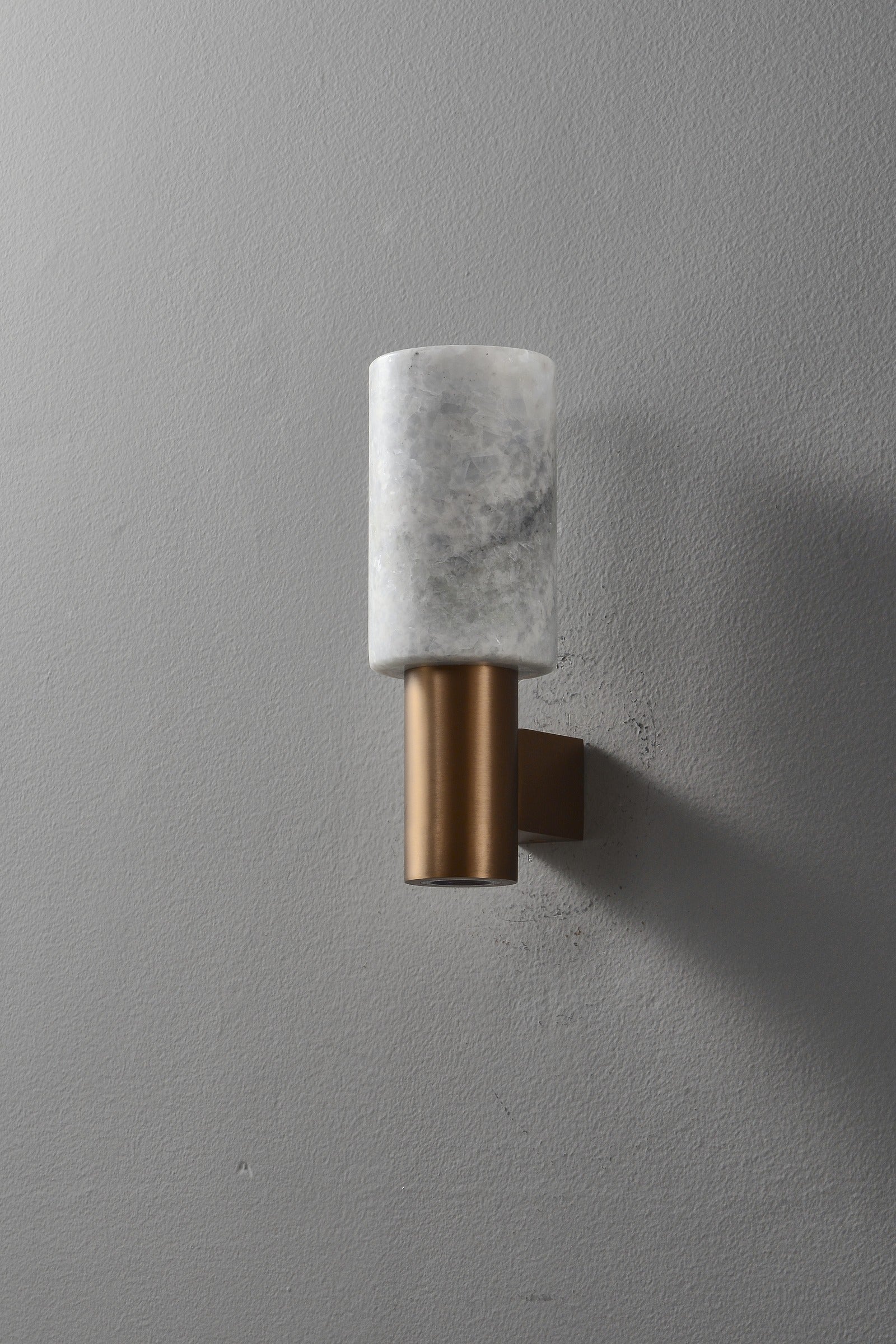 Modern Natural Stone Cylinder Wall Sconce - 04 04-real-front-brushed-gold-wall-sconce