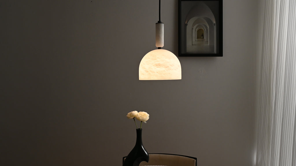 Modern Spanish Alabaster Dome Pendant Light in White - 04 04-real-hanging-glow
