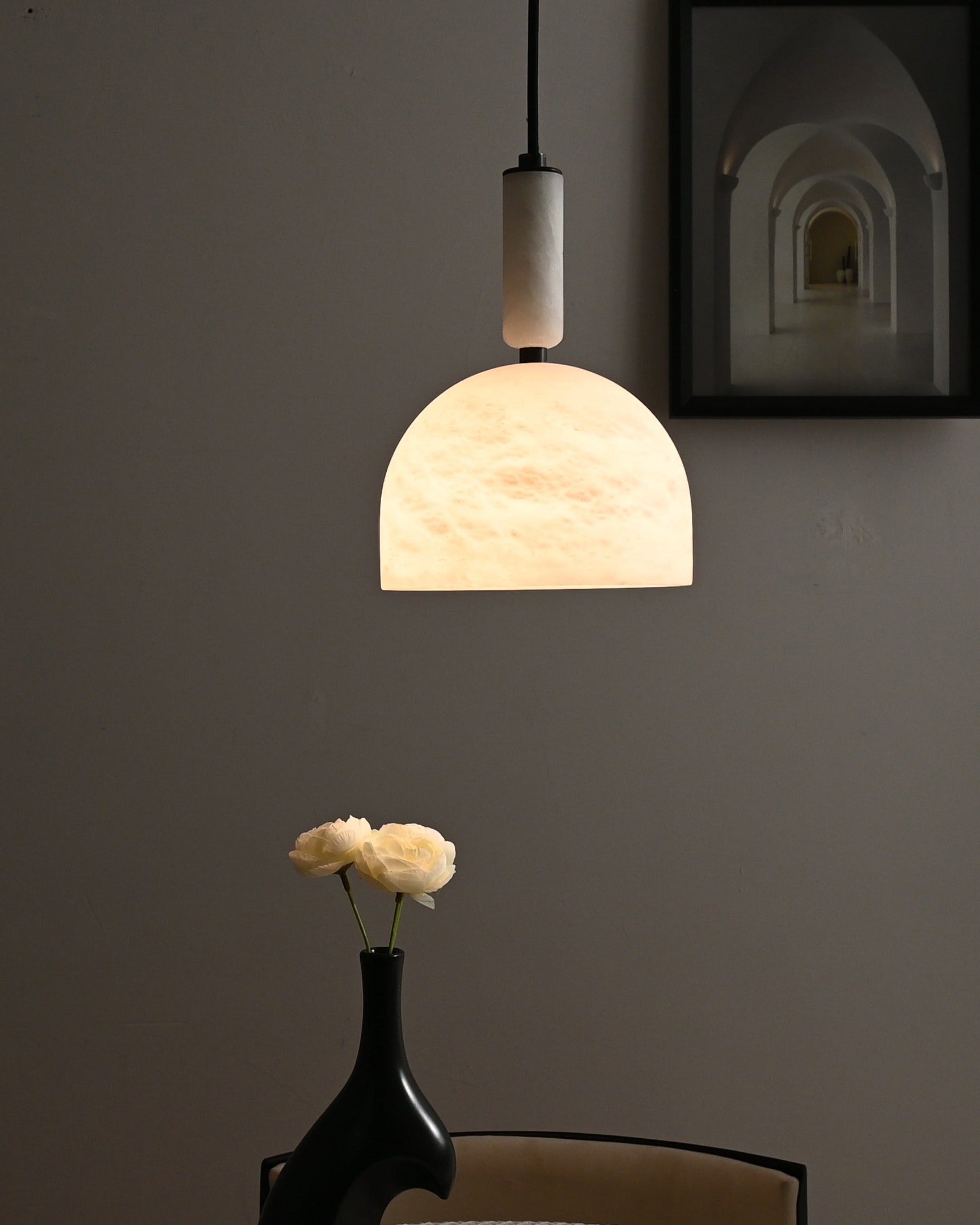 Modern Alabaster Dome Pendant Light in White - 04 04-real-hanging-glow