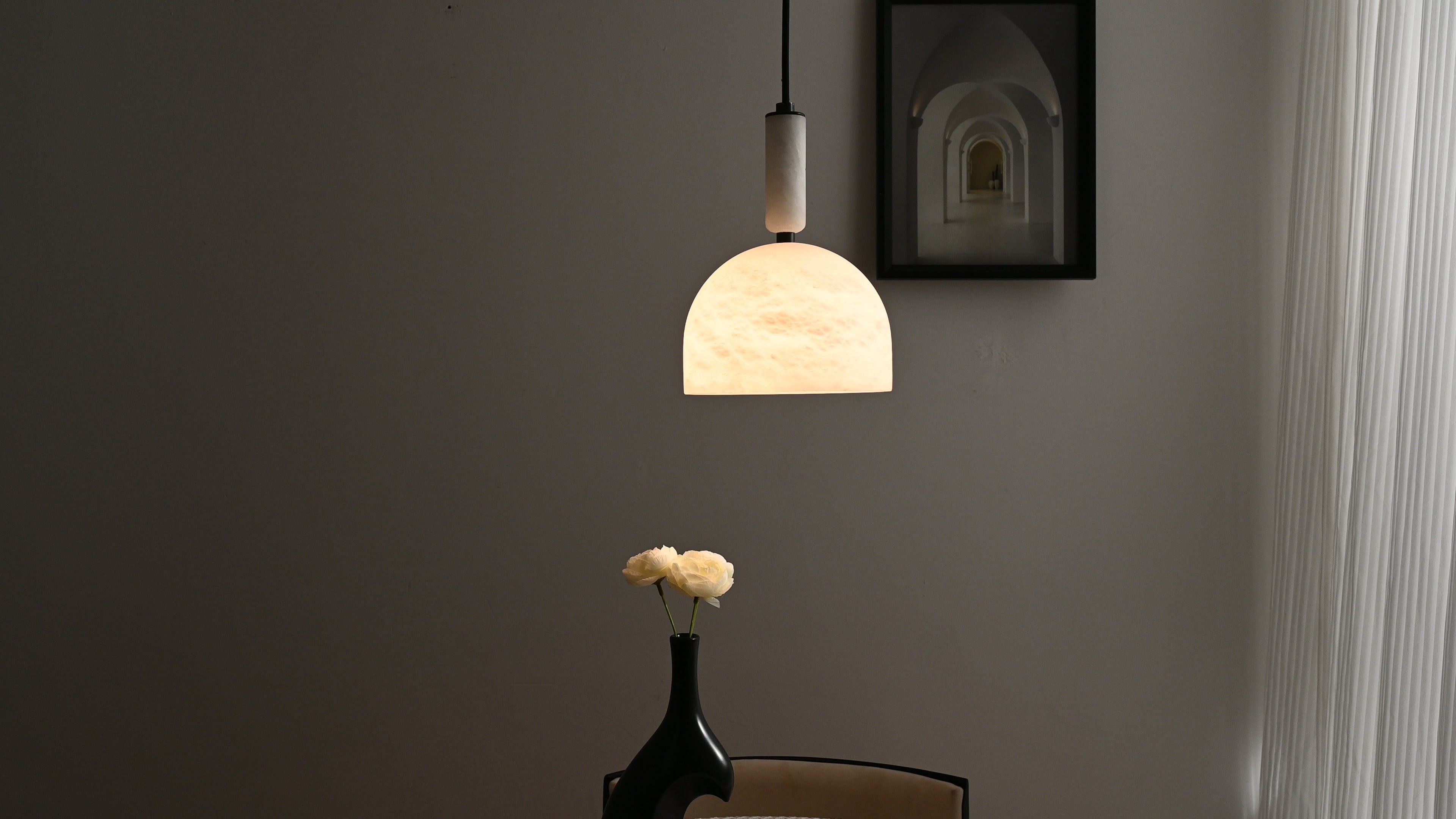 Modern Spanish Alabaster Dome Pendant Light in White - 04 04-real-hanging-glow
