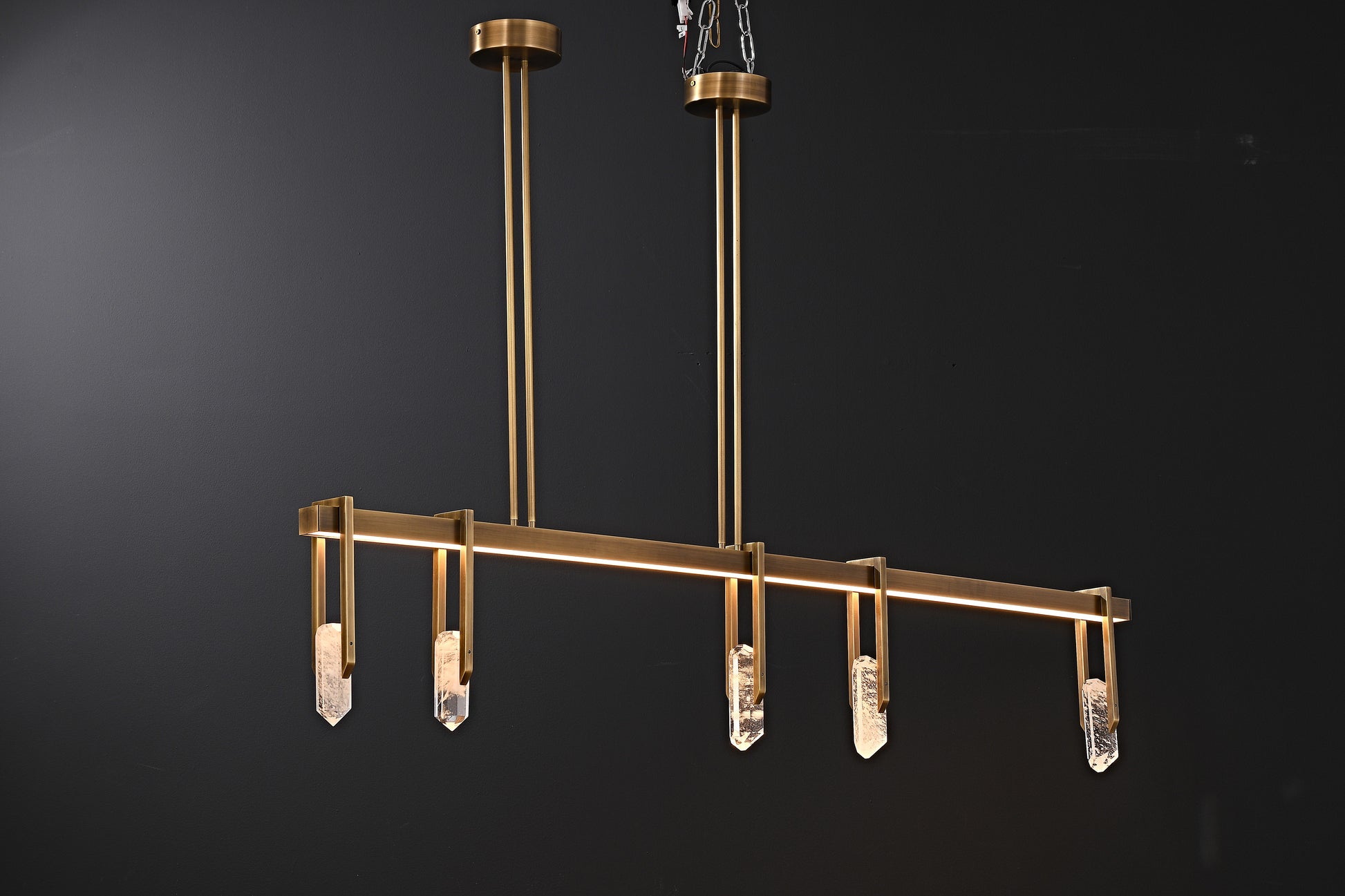 Modern Linear Crystal LED Island Chandelier - 02 04-real-lit-linear-crystal-island-chandelier