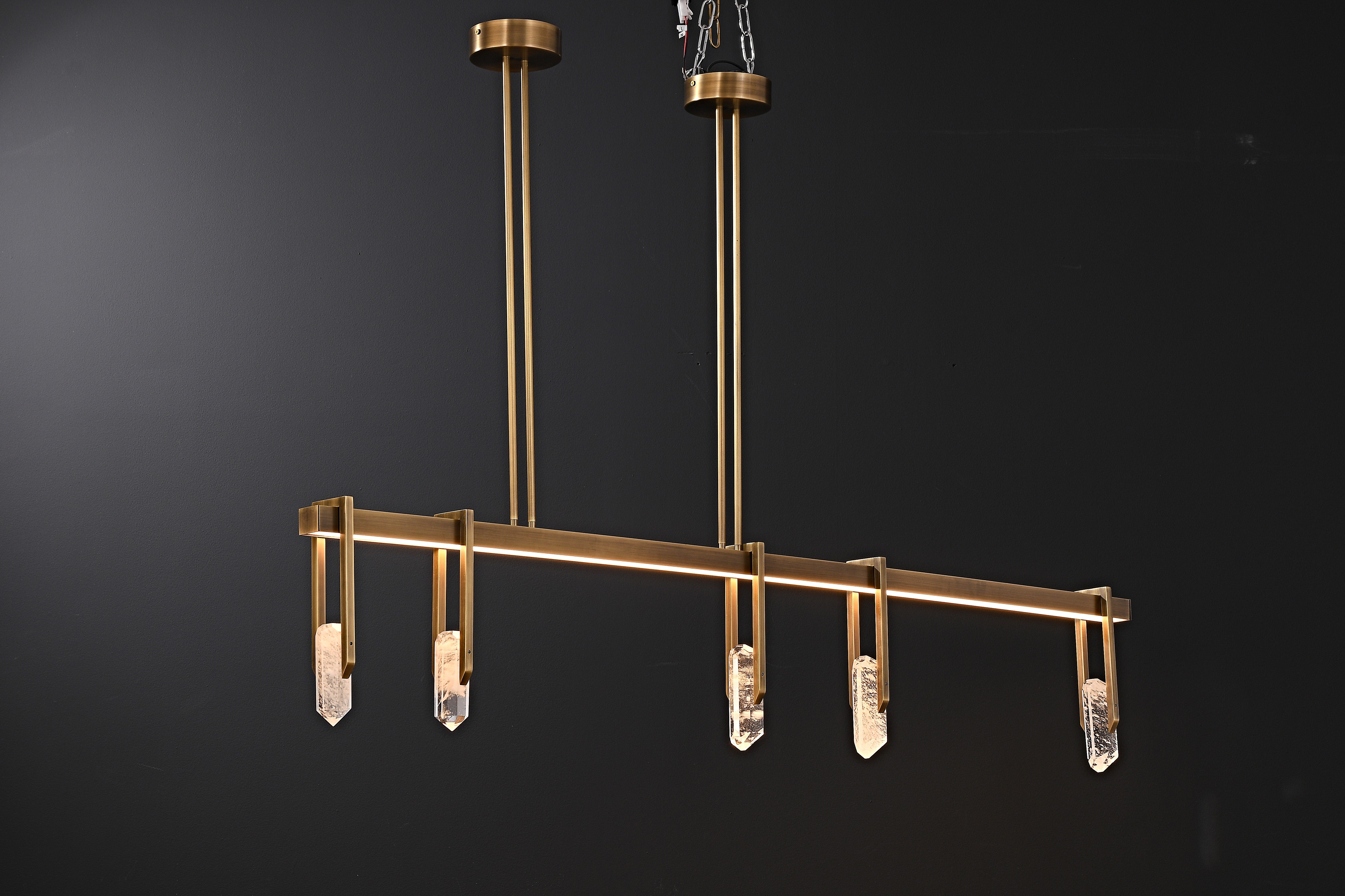 Modern Linear Crystal LED Island Chandelier - 02 04-real-lit-linear-crystal-island-chandelier