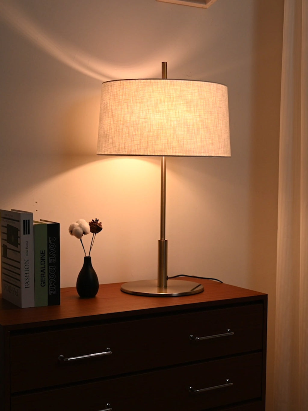 Modern Satin Nickel Off-White Fabric Lamp - 04 04-real-shot-satin-nickel-off-white-lamp-front