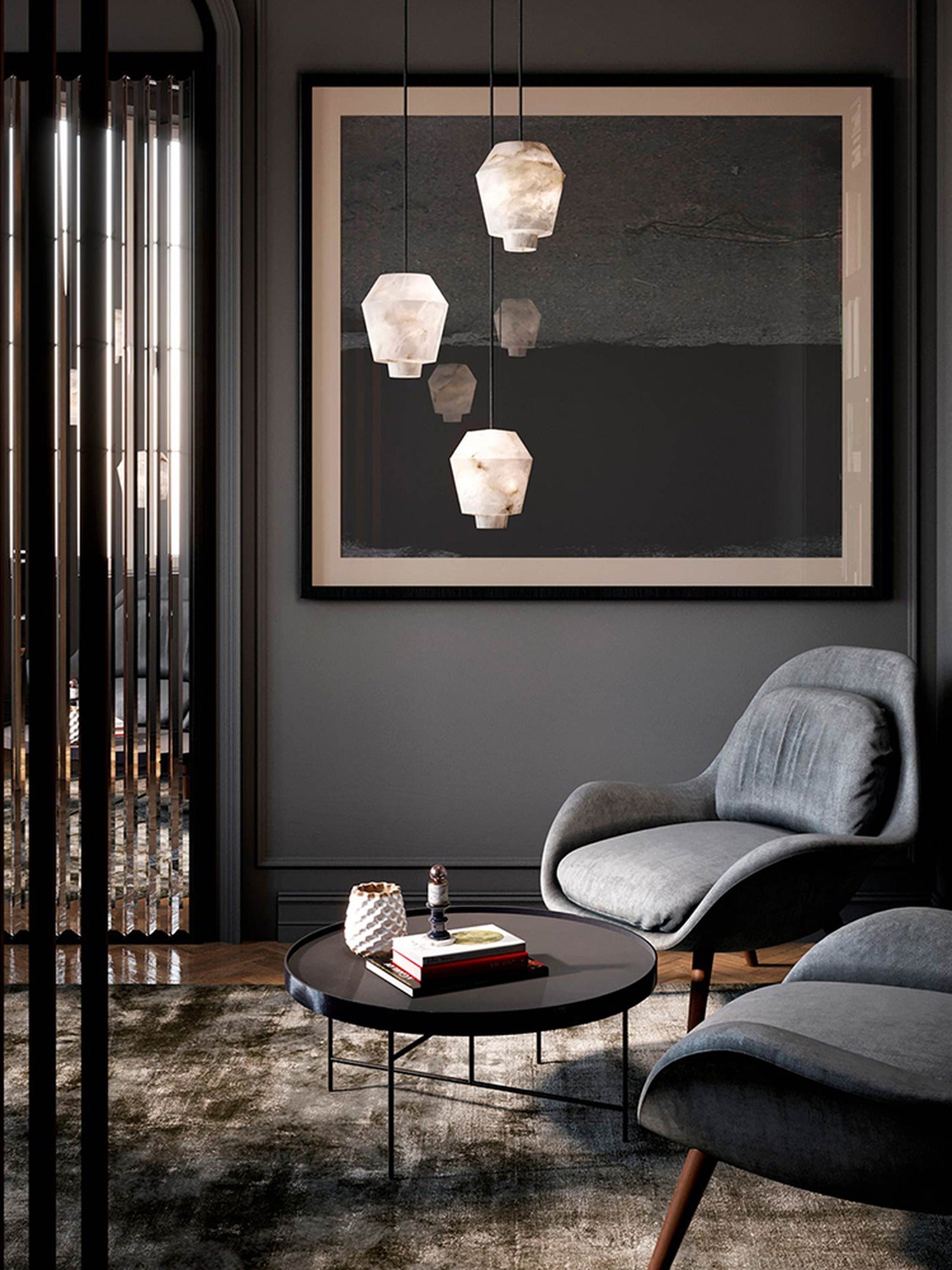 Modern Spanish Alabaster Pendant Light in Snowflake White - 04 room scene 3