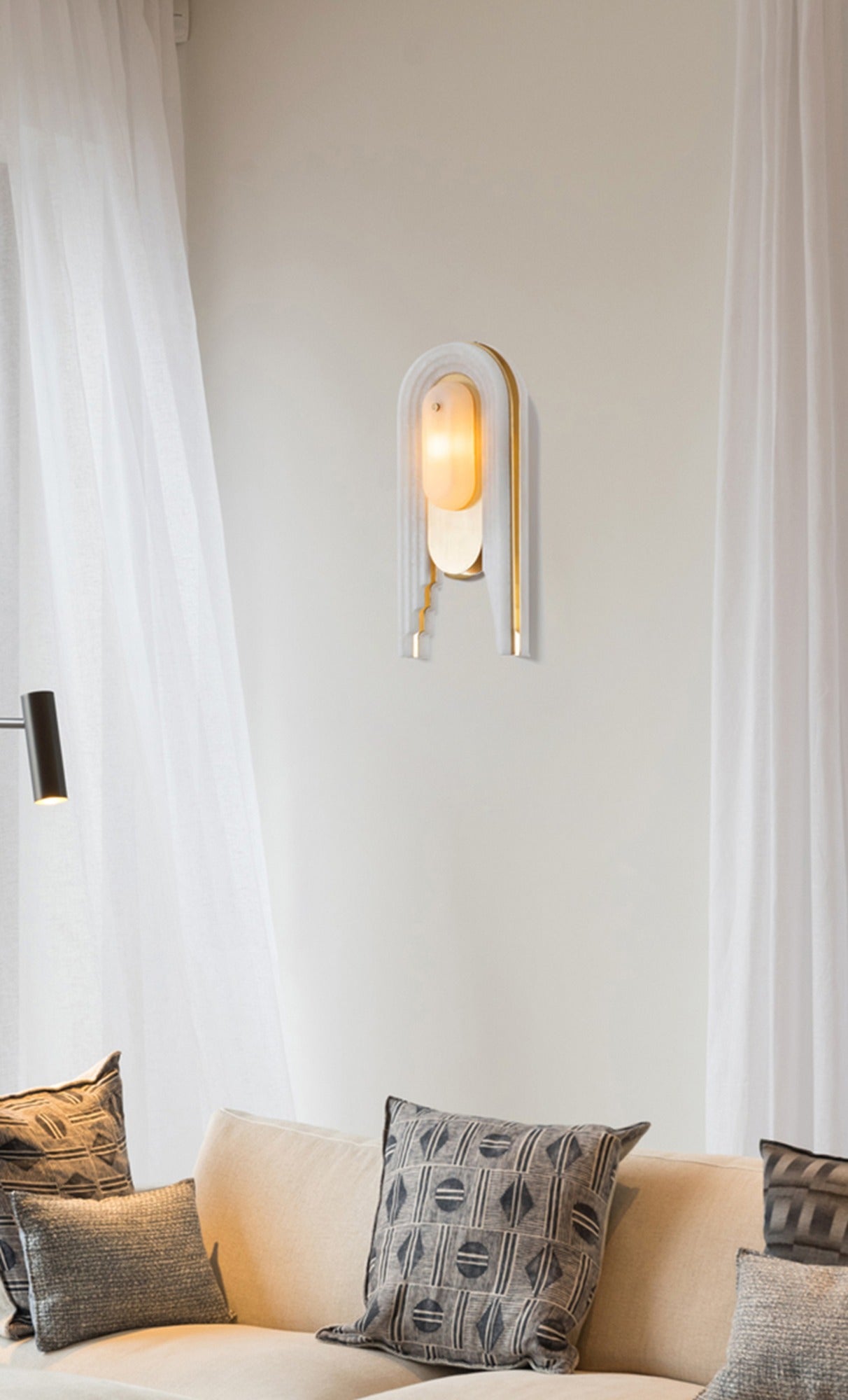 Modern Spanish Alabaster Arched Wall Sconce in Natural Brass - 04 room scene 3