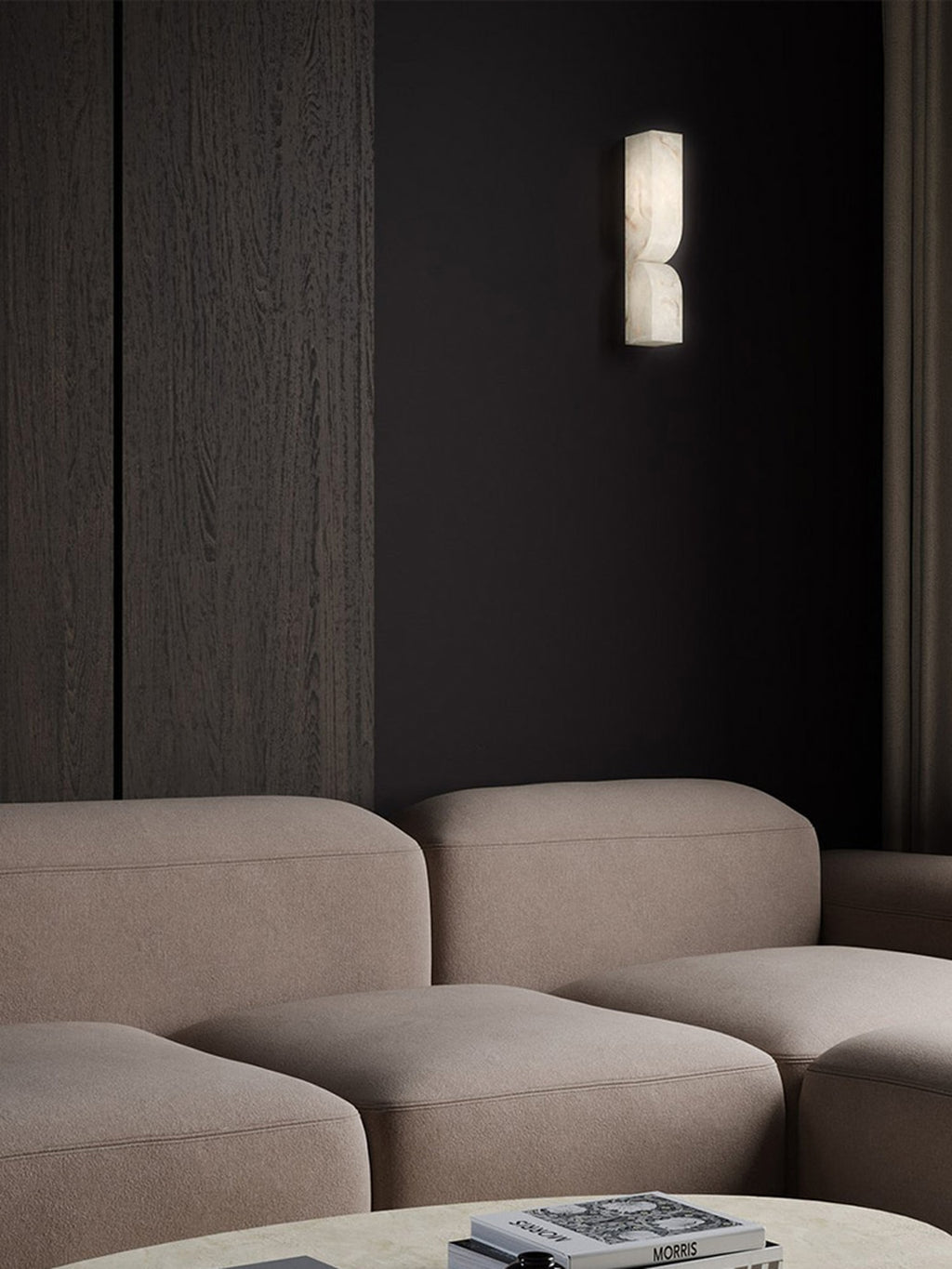 Modern Spanish Alabaster Linear Wall Sconce in Natural Brass - 04 room scene 3