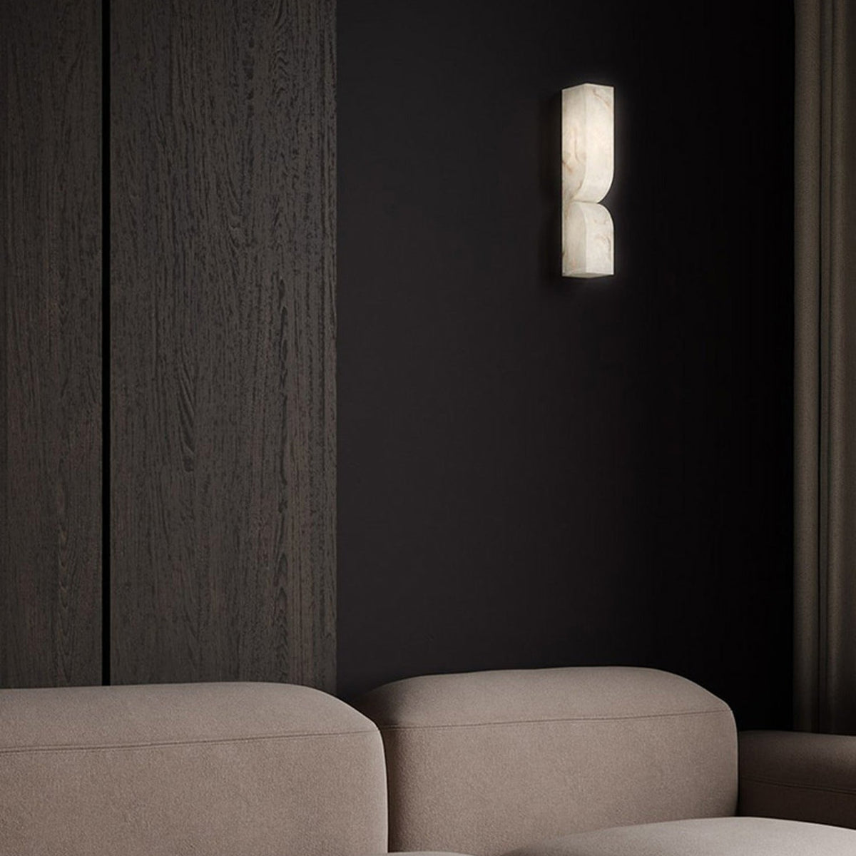 Modern Alabaster Linear Wall Sconce in Natural Brass - 04 room scene 3