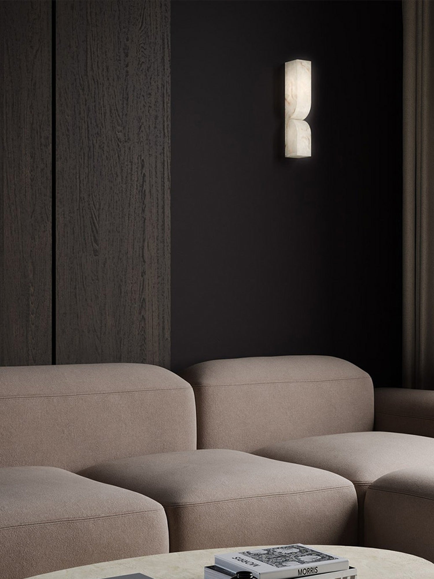 Modern Spanish Alabaster Linear Wall Sconce in Natural Brass - 04 room scene 3